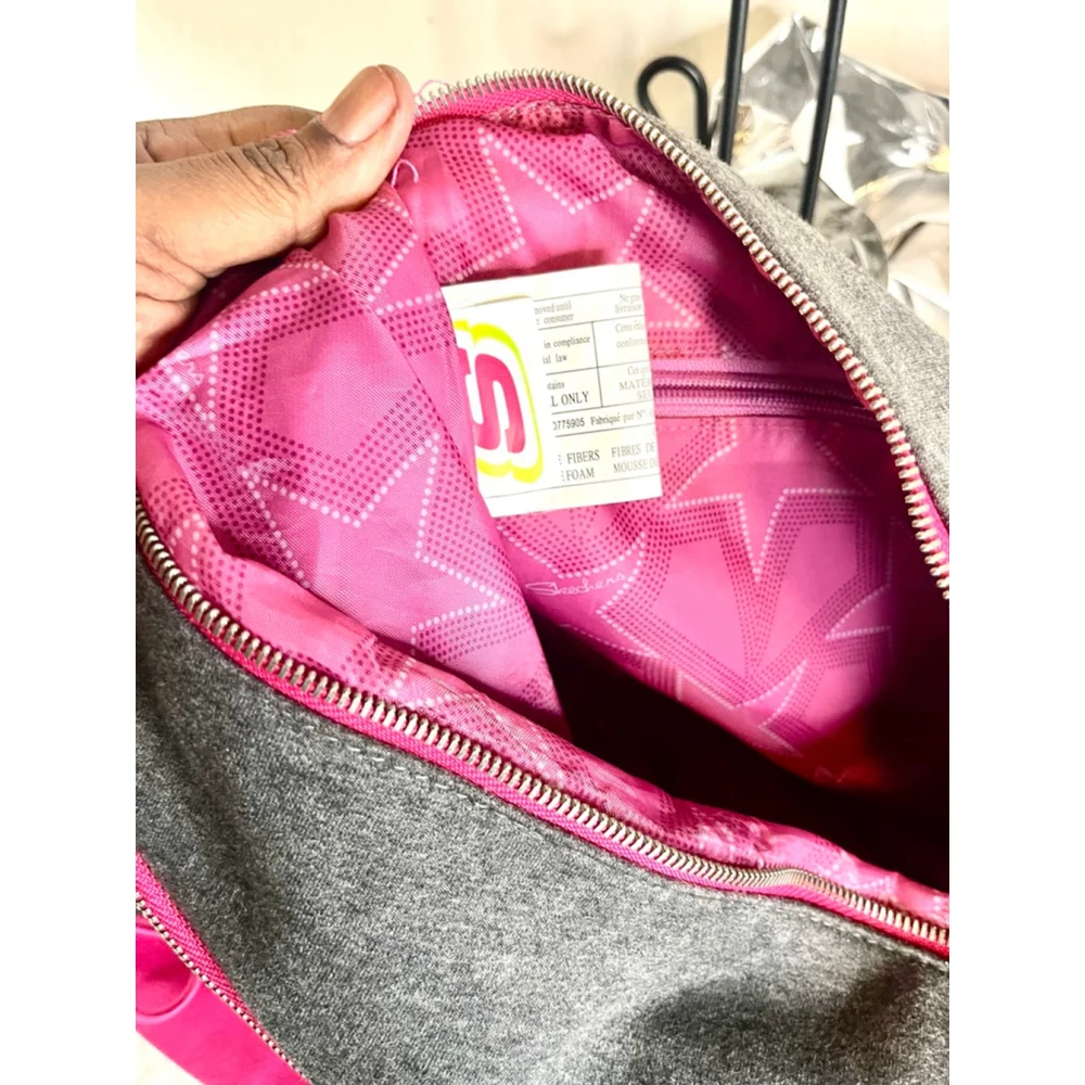 Skechers vintage Y2K Messenger Sling bag in grey fabric with pink accents large